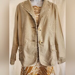 Linen Beige Women's Jacket with Fringe